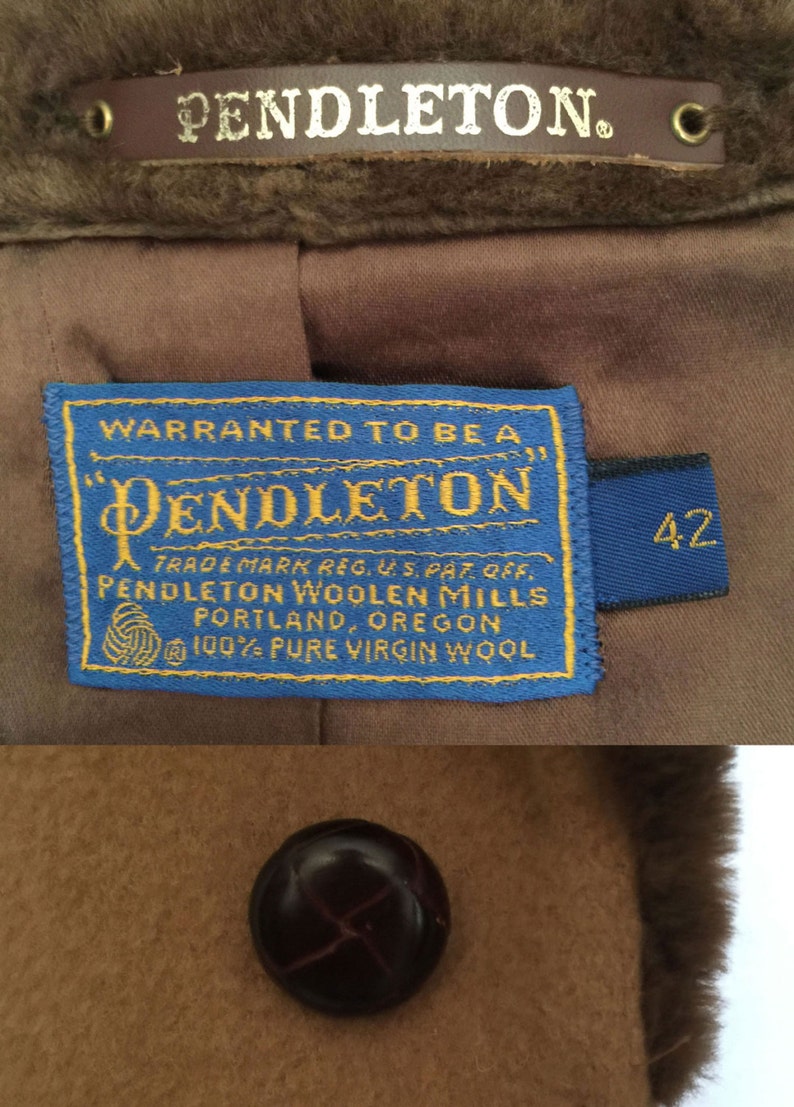 1980s Pendleton 100% Pure Virgin Wool Men's Coat Shearling Collar Car Coat Camel Tan Coat NOT Synthetic image 5