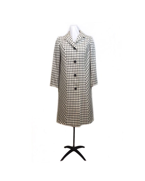 1960s Black/White Window Pane Linen Coat, Holly G… - image 1