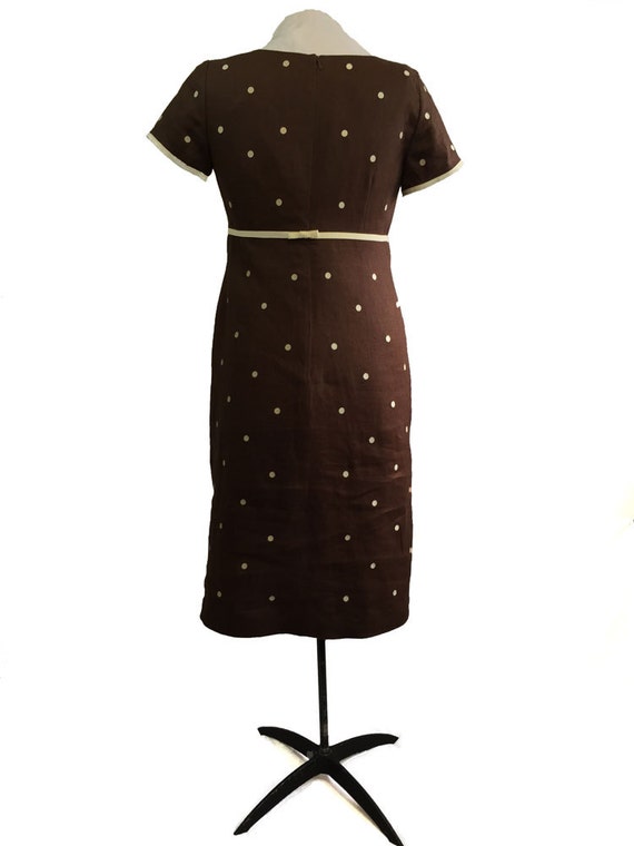 1980s Linen Polka Dot Dress, Preppy Empire Waist … - image 2