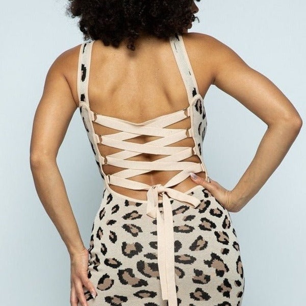 Leopard Print Sweetheart Halter Mini Dress main image 1