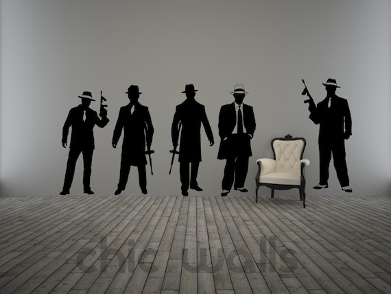 Wall Vinyl Decal Home Decor Art Sticker Mafia Gangsters with Machine Guns Silhouettes Room Removable Stylish Mural Design 161