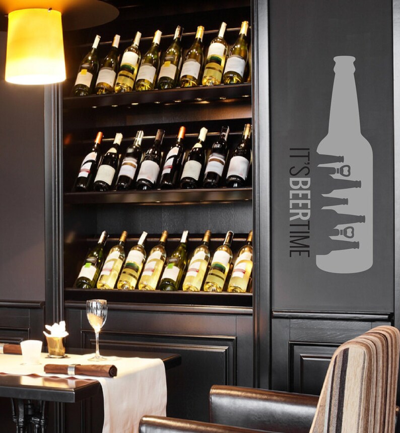 IT/'S BEER TIME Removable Beer Bottle Silhouette Wall Refrigerator Kitchen Restaurant Bar Decor Decal Vinyl Sticker