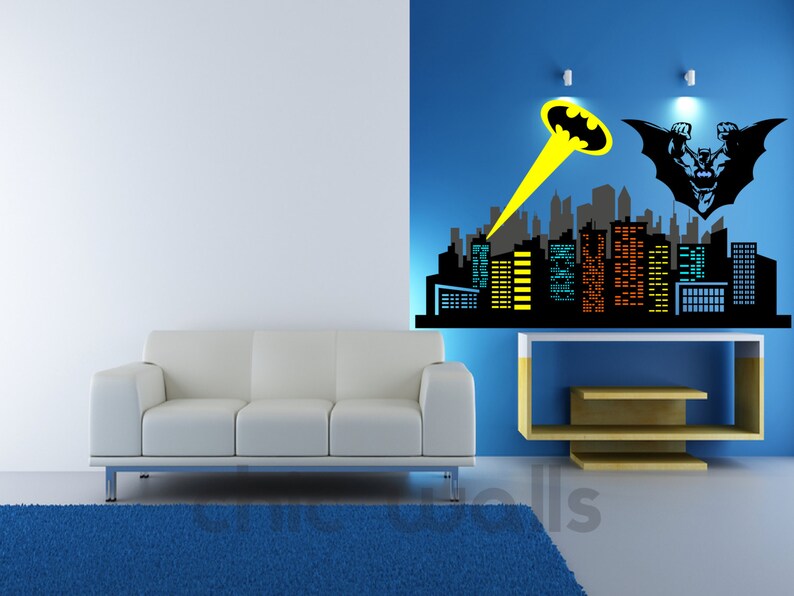 Removable Batman Gotham City Escape Skyline Buildings Lights Wall Decor Decal Sticker Home Nursery Decor