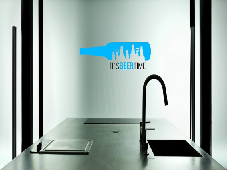 IT/'S BEER TIME Removable Beer Bottle Silhouette Wall Refrigerator Kitchen Restaurant Bar Decor Decal Vinyl Sticker