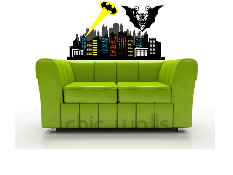 Removable Batman Gotham City Escape Skyline Buildings Lights Wall Decor Decal Sticker Home Nursery Decor