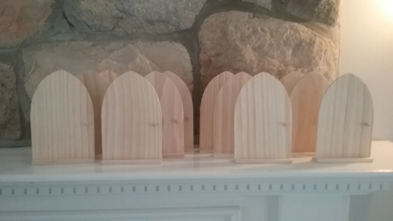 Set of 12 DIY Fairy Door or Tooth Fairy Door Unfinished Wood ready to complete with paint or other medium Freestanding
