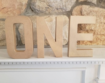 8” Cardboard Paper Mache &quot;ONE&quot; for First Birthday Party Decor or Photo Prop: Number 1 Freestanding