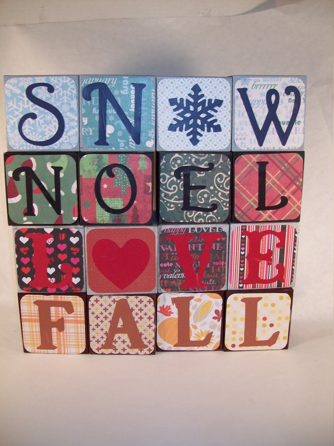 Seasonal Wood Block Decor Set of Four 3.5 Square Wooden Etsy