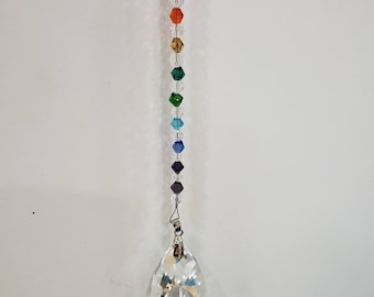 Beaded Suncatcher with Crystal Beads and Prism Pendant - Rainbows in your Windows!  11 Colors