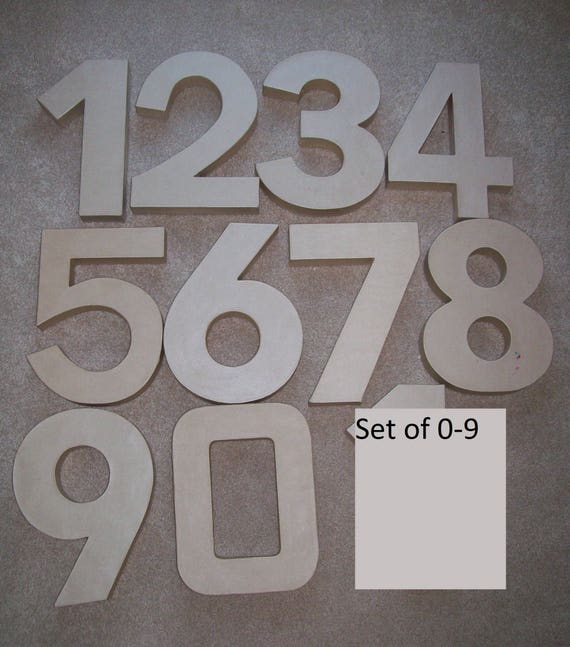 Set of 12 Tall Paper Mache Numbers 0-9 UNFINISHED Smooth Like Cardboard 