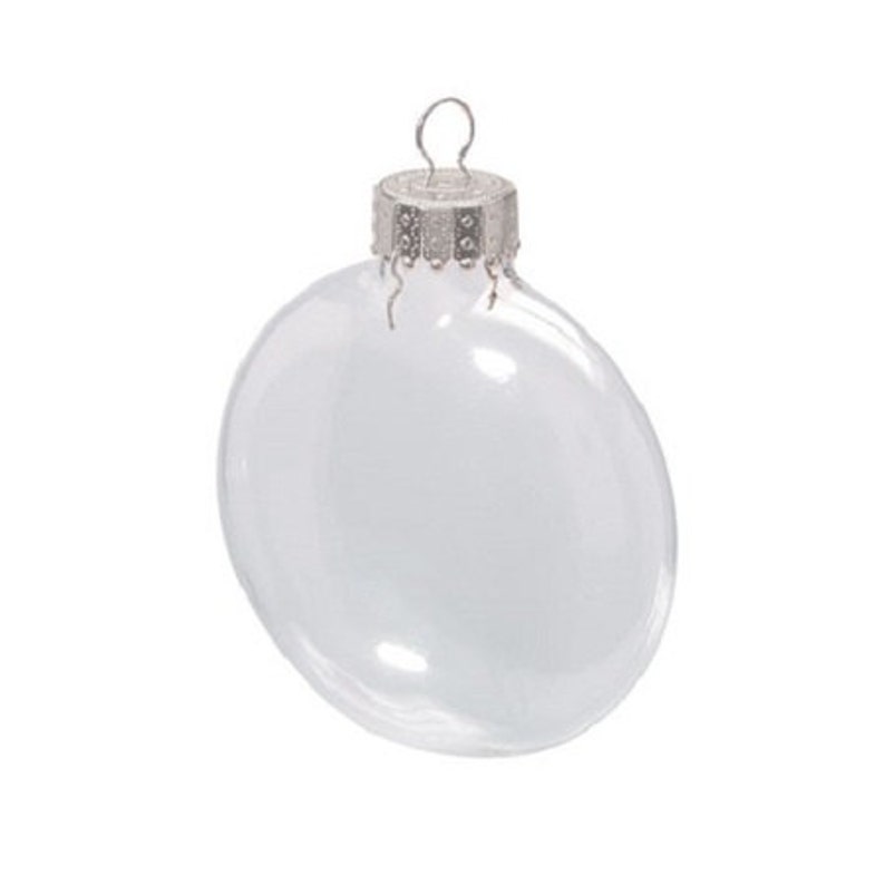 Set Of 12 Clear Glass Ornaments Flattened Disk Like Image 0
