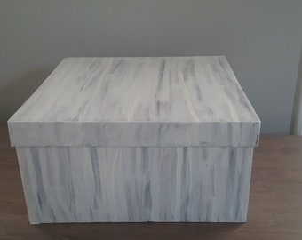 Large Card Box with lid Faux Painted White Wood for Weddings, Showers, Anniversary, or other,