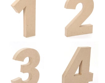 Giant Paper Mache Numbers 12" High - Choose from 0 1 2 3 4 5 6 7 8 9 - These Cardboard Numbers are a full foot tall!