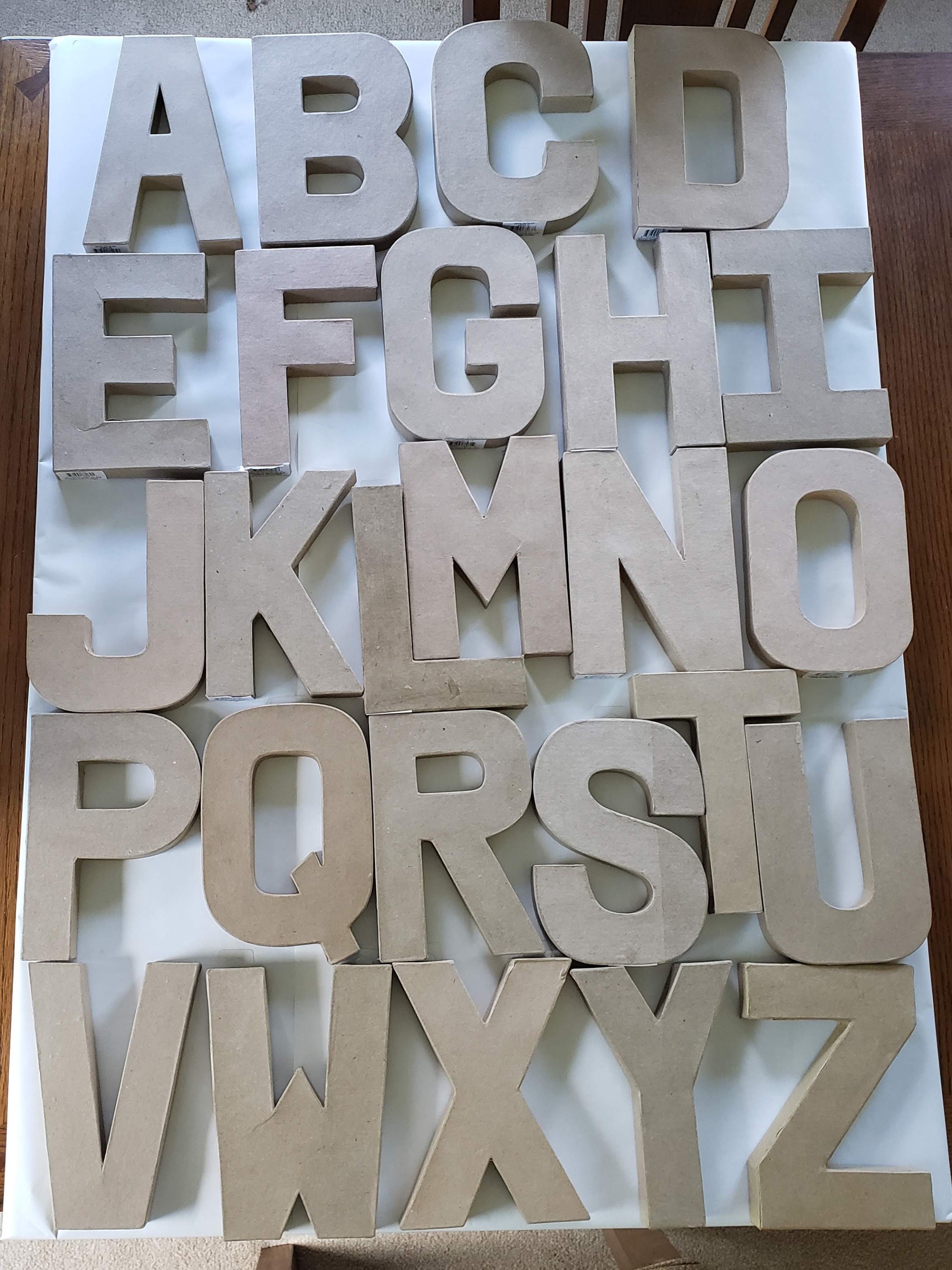 Papier Mache Shapes A to Z Alphabet Set of 26 Large 205mm Paper Mache Letters