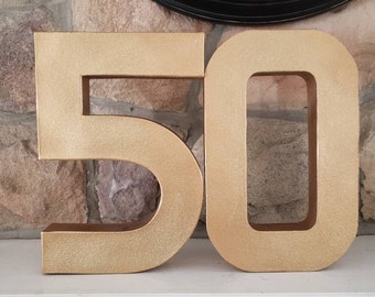 Set of  Two 12&quot; Tall Paper Mache Numbers for Anniversary or Birthday Party Centerpieces  - Various Finishes Available