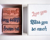 box of 3 stamps "Love you / Miss you so much, love letter, recycled wood, scrapbooking, mail art