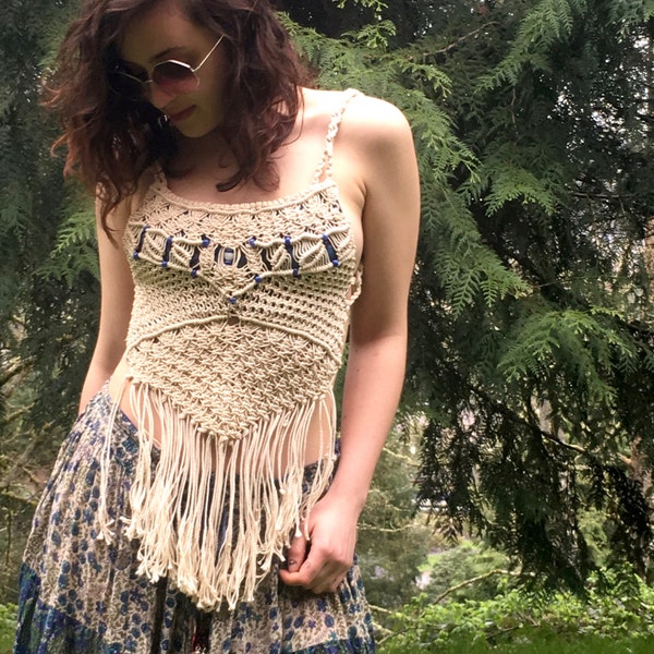 RESERVED for DEBBIE ANN: Amazing vintage 60s crochet macramé halter / hippie / boho / festival