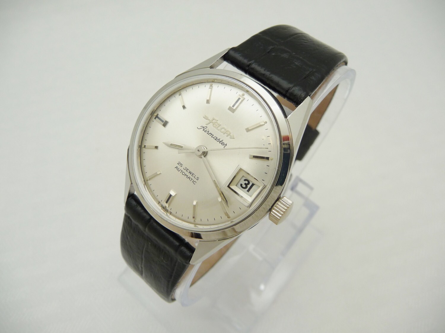 Mens Vintage FELCA AIRMASTER Automatic Wind Wristwatch w Date Swiss 25 Jewels