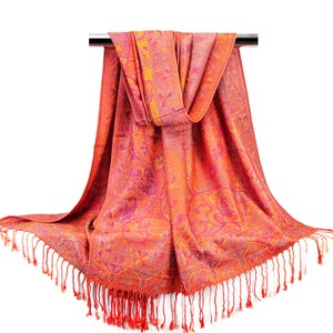 Orange Floral Pashmina Scarf | Festival Shawl | Women Head Cover Rave Scarf, Gift for Friends