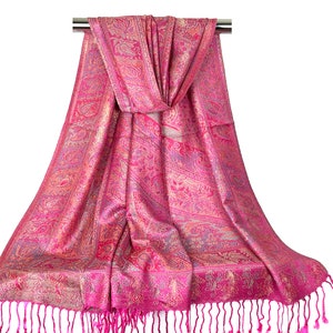 Sparkling Pink Bohemian Festival Scarf for Weddings, Summer Hair Wraps, Gold Pashmina