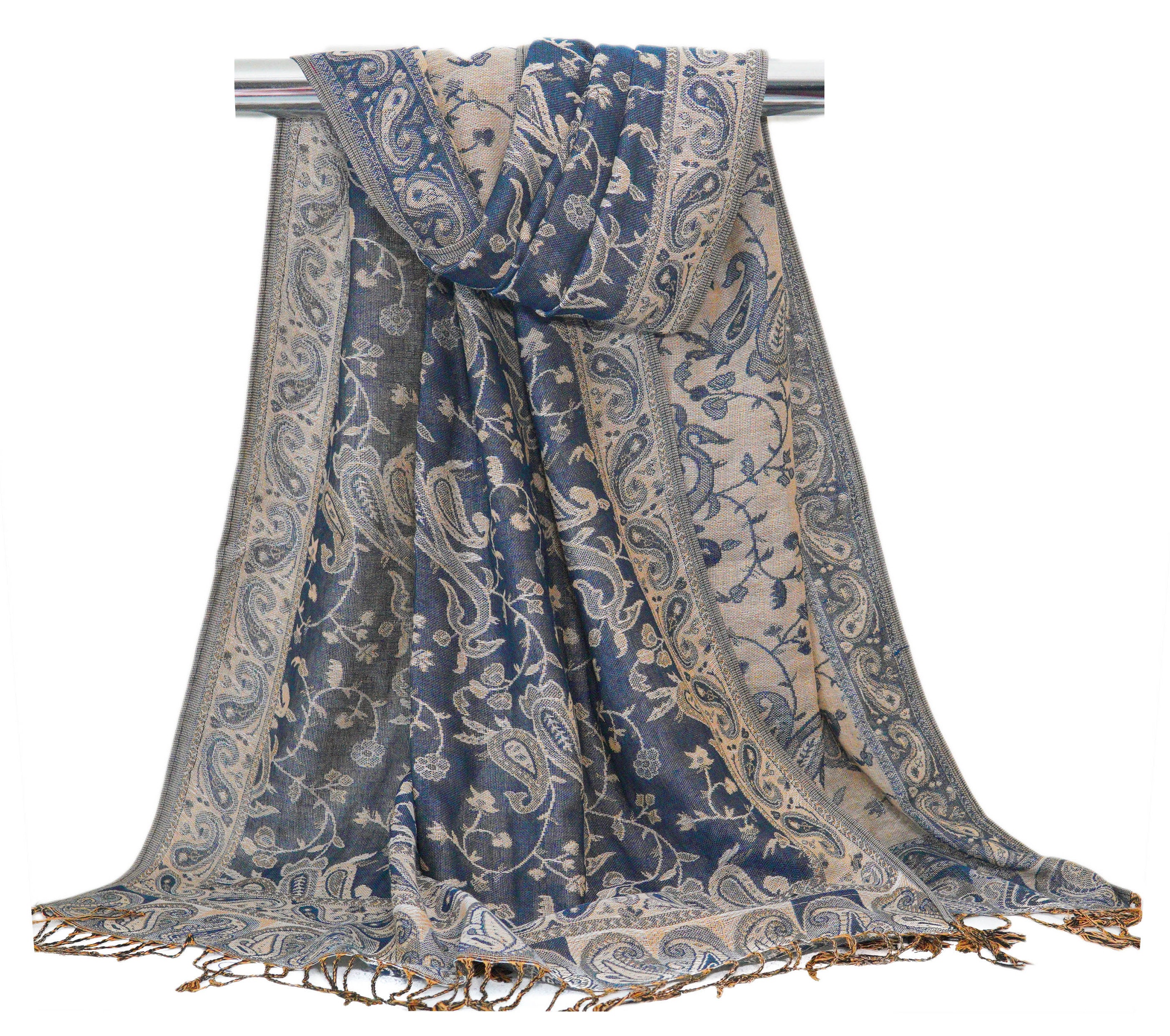 Dark Blue Paisley Pashmina Scarves and Shawls | Women Head scarf | Festival Scarves Wedding Bridal Shawl | Gifts for hair