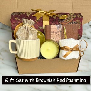 Get Well Soon Gift Box with Pashmina Scarf, Care Package For Her or Him, Thinking Of You, Surgery Recovery Brownish Red
