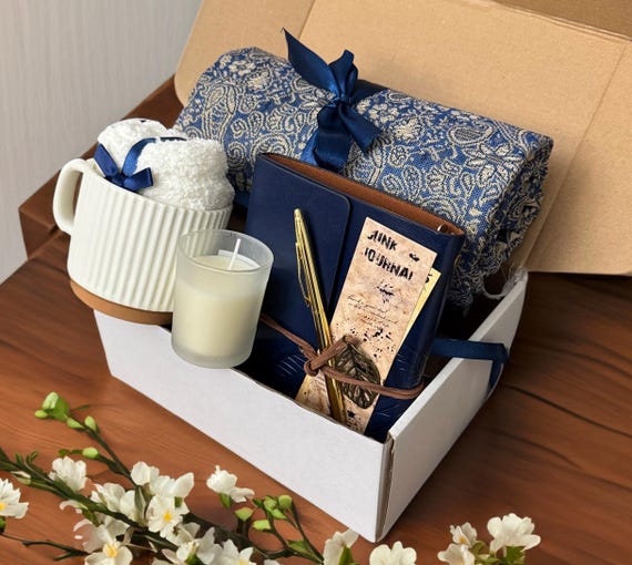 Hygge Gift Box for Women | Cozy Self Care Package with Pashmina Scarf | Relaxation Gift for Her | Birthday Basket, Holiday Gift Idea