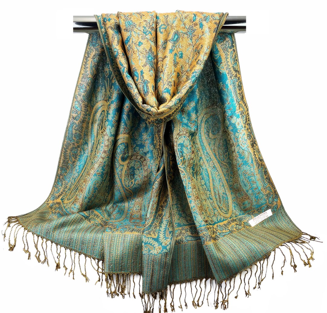 Black Ginger Sawan Golden Paisley Scarf - Blue main image 0