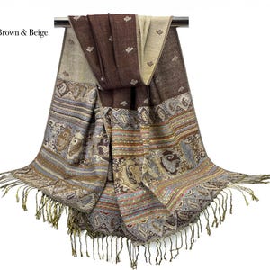 Burgundy Scarf | Reversible Winter Shawl Wrap for Women, Holiday Gift Idea, Blue, Brown Scarves, Warm Cozy Long Stoles Brown Scarf