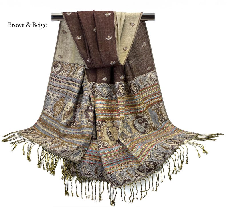 Burgundy Scarf | Reversible Winter Shawl Wrap for Women, Holiday Gift Idea, Blue, Brown Scarves, Warm Cozy Long Stoles Brown Scarf
