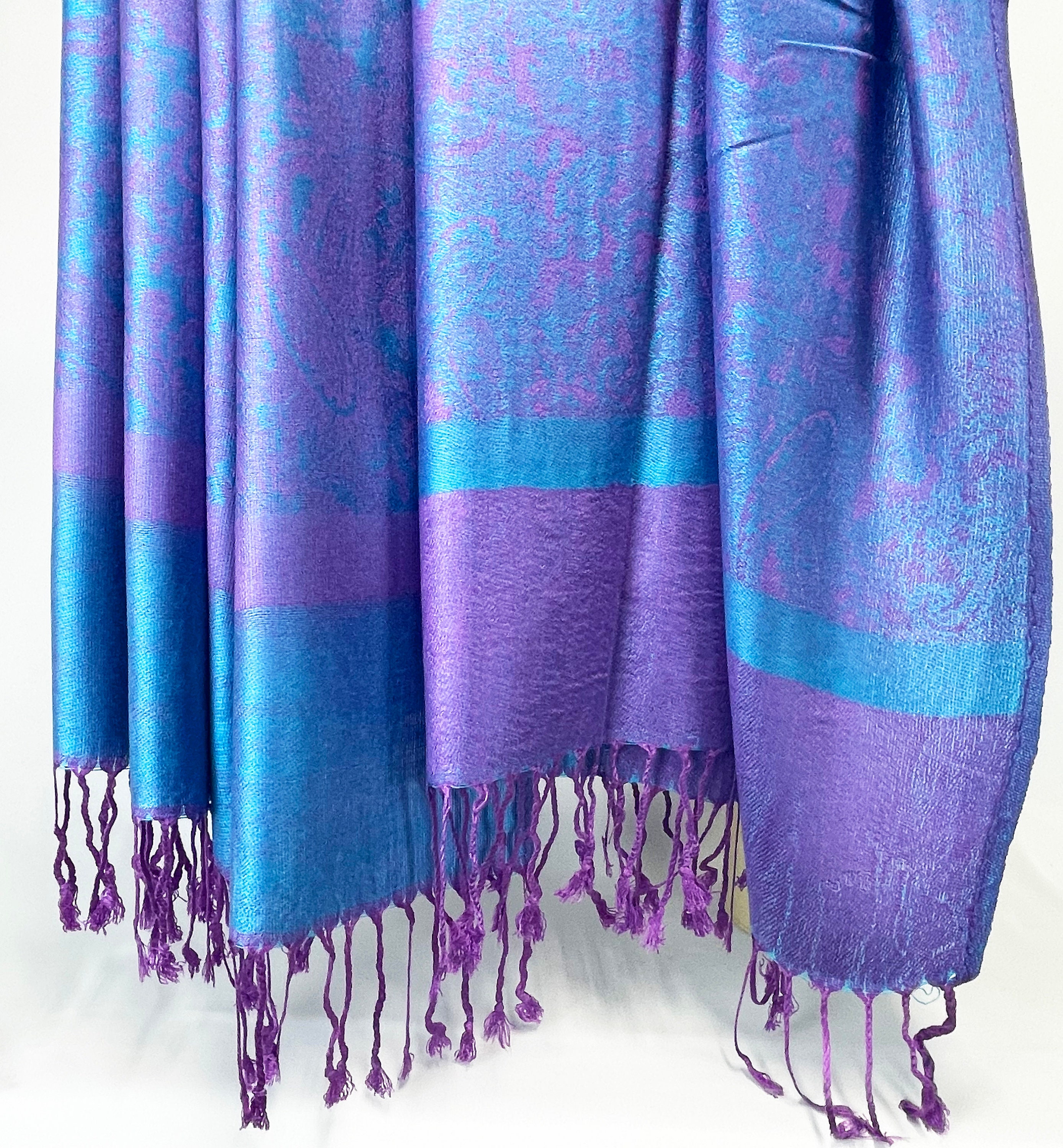 LissKiss Pashmina Schal Mit Paisley-Muster & Fransen – Violett-Blau, 70x180 Cm