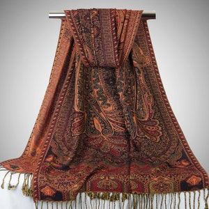 Boho Paisley Pashmina Scarf | Lightweight Earth-Tone Travel Shawl | Father&#39;s Day Gift Ideas | Brown Festival Wrap | Gift Box for Her