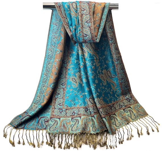 Châle D'hiver Indien Réversible Pashmina - Viscose, Multicolore, Idéal Cadeau De Noël, Neuf Sans étiquette