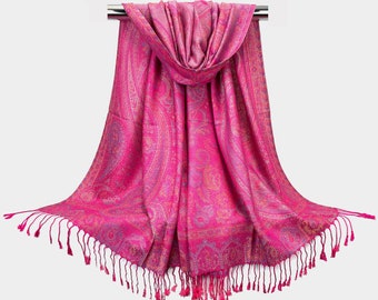 Bright Pink Floral Pashmina Scarf | Festival Shawls Wedding Pashmina Ladies Scarves Women Head Covers Bohemian Shawls Rave Pashmina Gift Her