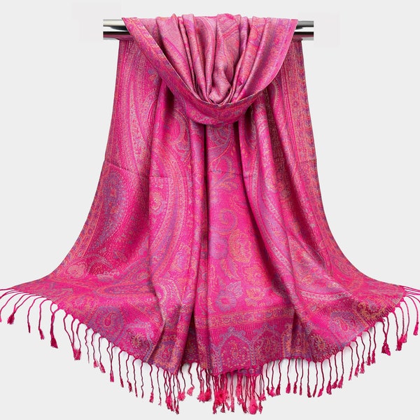 Bright Pink Floral Pashmina Scarf | Festival Shawls Wedding Pashmina Ladies Scarves Women Head Covers Bohemian Shawls Rave Pashmina Gift Her