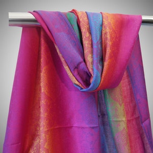 Rainbow Paisley Pashmina Scarf | Women Pink Yellow Pashmina Stole Bohemian Shawl Fashion Accessory Boho Chic Clothing Festival Pashmina Rave