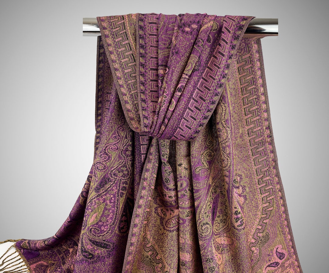 Reversible Bohemian Pashmina Scarves Purple Shawls for Women Reversible ...