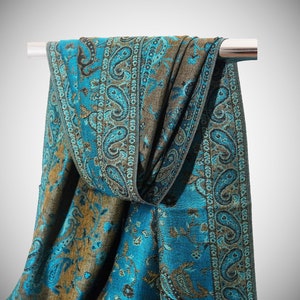 Pashmina Scarf for Women | Indian Paisley Shawl Teal Blue Head Cover Hijab Festival Head Scarf Boho Chic Clothing Hippie Christmas Gift Her