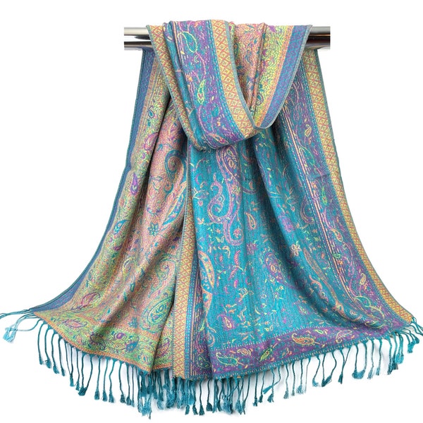 Reversible Paisley Pashmina Scarves | Festival Shawls for Women | Wedding Pashmina Wraps | Indian Shawl Best Gift for Friends | Unisex scarf