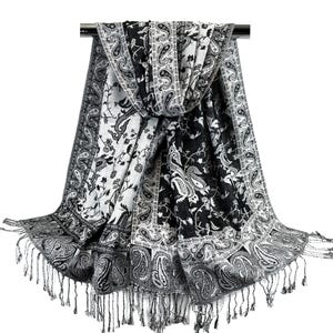 Black and White Paisley Pashmina Scarf | Bohemian Festival Pashmina Wraps and Scarves Gift for Her