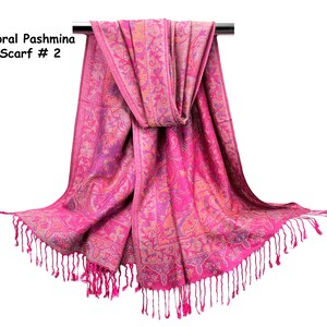 Festival Floral Pashmina Scarf | Bohemian Shawl and Wrap | Bright Pink Wedding Accessories Boho Clothing Style Floral Scarf # 2
