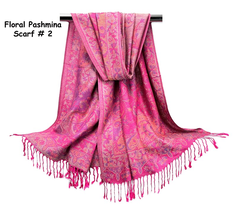 Festival Floral Pashmina Scarf | Bohemian Shawl and Wrap | Bright Pink Wedding Accessories Boho Clothing Style Floral Scarf # 2