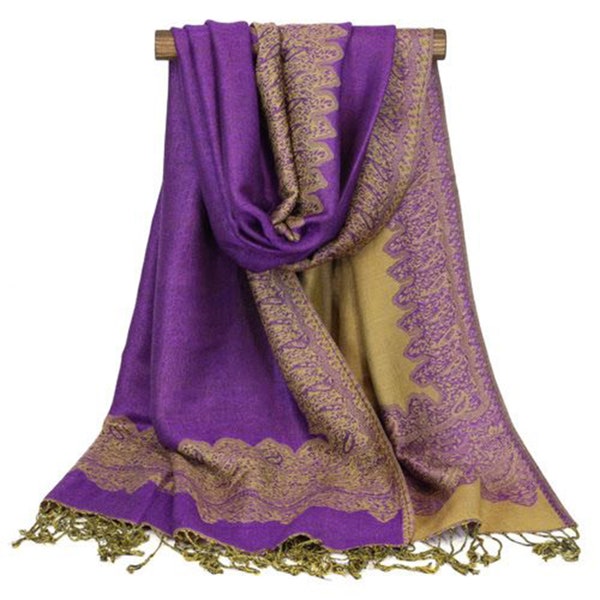 Purple Scarf | Paisley Pashmina Head Cover for Women Violet Beige Gold Long Stole Bohemian Scarf BOHO Chic Clothing Rave Pashmina Headscarf