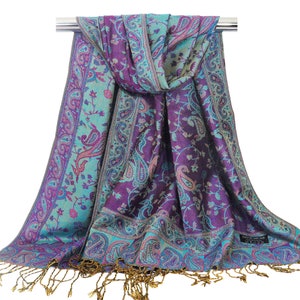 Pashmina Scarf Ladies Shawl Women Wrap Purple Blue Stole Reversible ...