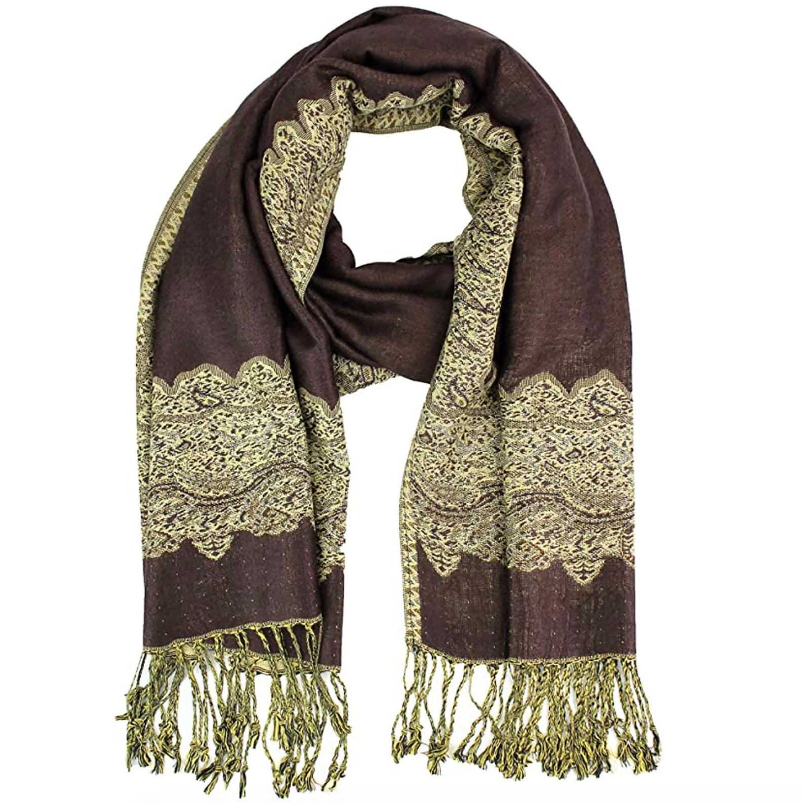 Brown Pashmina Scarf Women Shawl Indian Paisley Wrap Head Etsy