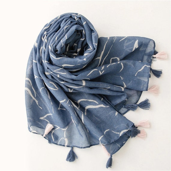 Lightweight Scarves for Summer Denim Blue Shawls Long Stole Spring Fashion  Accessories Gift for Her Dark Blue Wraps Gift for Mother 