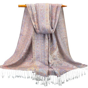 Paisley Pashmina Scarves for Women | Festival Shawls Women Head Covers Hair Wraps Bohemian Scarf BOHO Chic Clothing, Gift for Mom White Blue