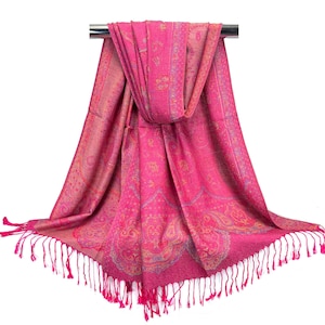 Festival Floral Pashmina Scarf | Bohemian Shawl and Wrap | Bright Pink Wedding Accessories Boho Clothing Style image 1