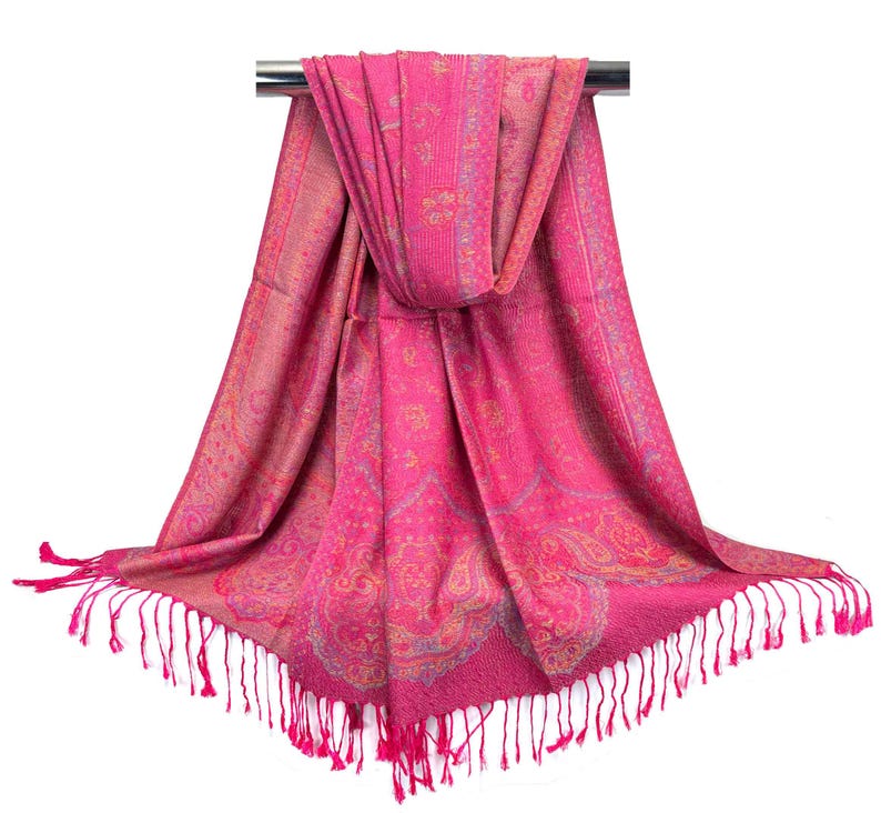 Festival Floral Pashmina Scarf | Bohemian Shawl and Wrap | Bright Pink Wedding Accessories Boho Clothing Style image 1