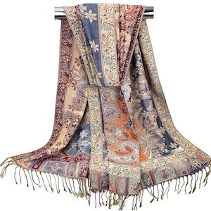 Reversible Floral pashmina Shawls & Scarves for Women | Vintage Style Brocade Festival Scarf Rave Pashmina | Traditional Shawl | Head Wraps